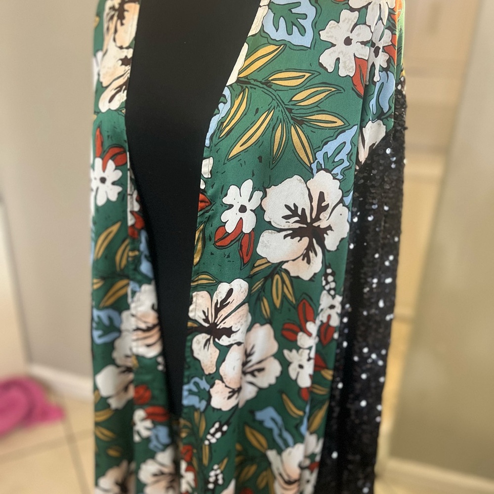 Floral Green and Black Sequin Vest